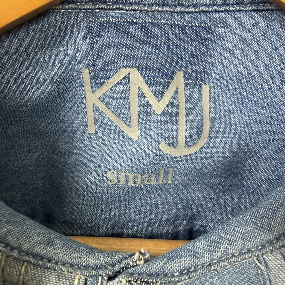 KMJ Kate McHale Jensen Shirt Womens Small Blue Denim Ruffle Collar Puff Sleeve - Picture 3 of 10